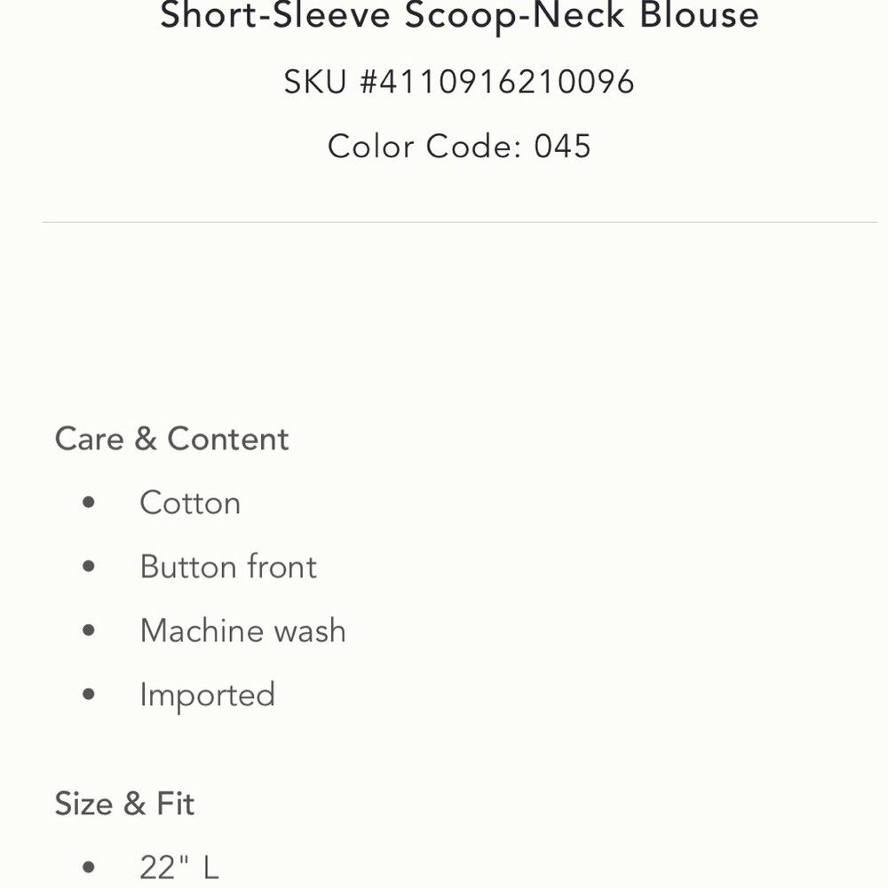 NWT Anthropologie Short Sleeve Scoop Neck Cotton Blouse, size S - Picture 9 of 9
